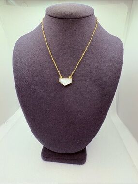 Gold-Tone Chain Necklace with White Geometric Pendant - Women Jewelry
